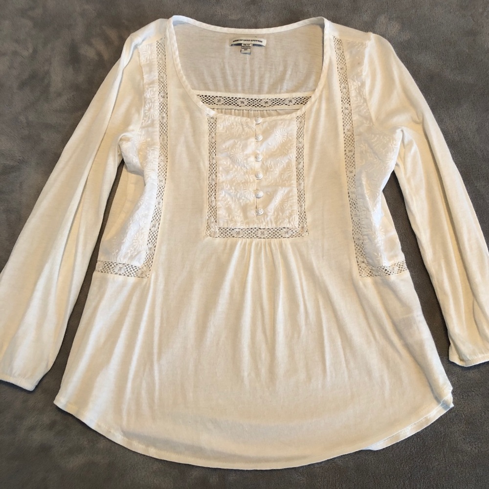 American Eagle White Embroidered Top